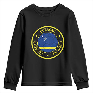 Curaçao Football Pride Circular Crest Vintage Youth Sweatshirt Curacao Flag Soccer Fans Graphic