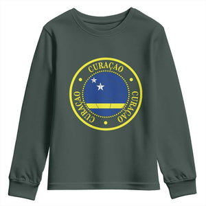 Curaçao Football Pride Circular Crest Vintage Youth Sweatshirt Curacao Flag Soccer Fans Graphic