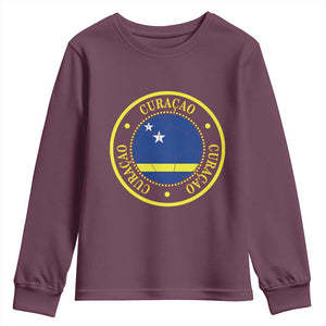 Curaçao Football Pride Circular Crest Vintage Youth Sweatshirt Curacao Flag Soccer Fans Graphic