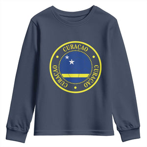 Curaçao Football Pride Circular Crest Vintage Youth Sweatshirt Curacao Flag Soccer Fans Graphic