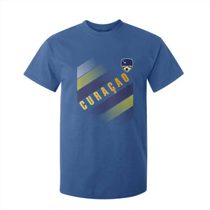 Curaçao Soccer Flag Stripe Jersey Style T Shirt For Kid Football Fans Pride Support