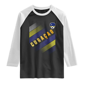 Curaçao Soccer Flag Stripe Jersey Style Raglan Shirt Football Fans Pride Support