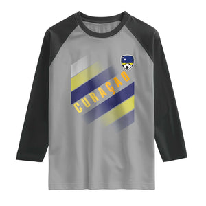 Curaçao Soccer Flag Stripe Jersey Style Raglan Shirt Football Fans Pride Support