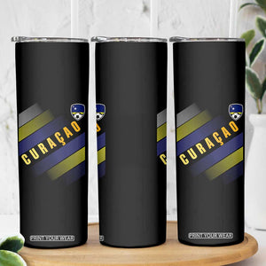 Curaçao Soccer Flag Stripe Jersey Style Skinny Tumbler Football Fans Pride Support
