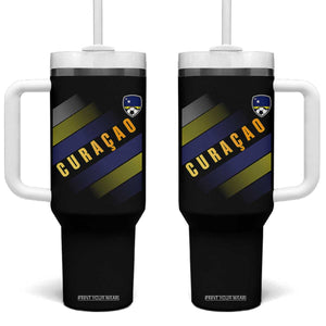 Curaçao Soccer Flag Stripe Jersey Style Tumbler With Handle Football Fans Pride Support