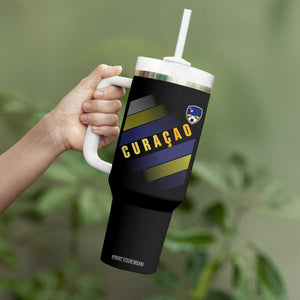 Curaçao Soccer Flag Stripe Jersey Style Tumbler With Handle Football Fans Pride Support