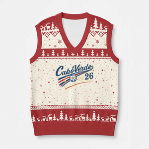Cabo Verde Soccer Club 26 National Pride V-Neck Knit Sweater Vest Cape Verde Football Fans Retro Sporty Est. 2026 TS02 Beige Red Print Your Wear