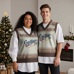 Cabo Verde Soccer Club 26 National Pride V-Neck Knit Sweater Vest Cape Verde Football Fans Retro Sporty Est. 2026 TS02 Mocha Mousse Print Your Wear