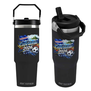 Cape Verde Soccer 2026 Island Flag Flip Straw Tumbler Cabo Verde Football Team Fans Tropical Pride Gift TS02 One Size: 30 oz Black Print Your Wear