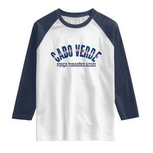 Forca Tubaroes Azuis Cabo Verde National Pride Raglan Shirt Cape Verde Football Fans Blue Sharks Heritage