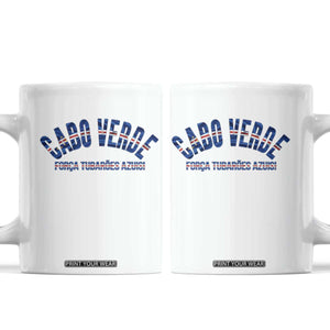 Forca Tubaroes Azuis Cabo Verde National Pride Coffee Mug Cape Verde Football Fans Blue Sharks Heritage TS02 White Print Your Wear