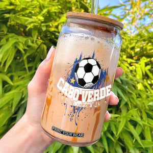Cabo Verde Flag Football Graphic Glass Can Cape Verde Soccer Fans Artistic Pride TS02 Black Print Your Wear