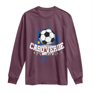Cabo Verde Flag Football Graphic Long Sleeve Shirt Cape Verde Soccer Fans Artistic Pride