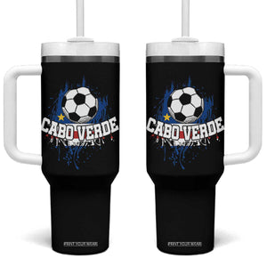 Cabo Verde Flag Football Graphic Tumbler With Handle Cape Verde Soccer Fans Artistic Pride TS02 One Size: 40 oz Black Print Your Wear