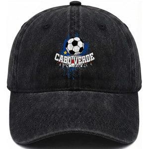 Cabo Verde Flag Football Graphic Washed Cotton Baseball Cap Cape Verde Soccer Fans Artistic Pride