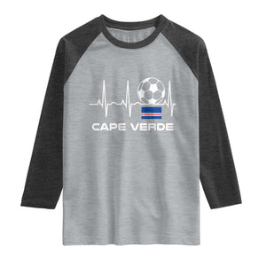 Cape Verde Soccer Heartbeat EKG Pulse Graphic Raglan Shirt Cabo Verde Football Fans Pride