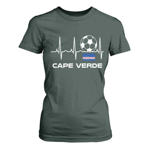 Cape Verde Soccer Heartbeat EKG Pulse Graphic T Shirt For Women Cabo Verde Football Fans Pride