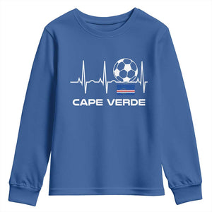 Cape Verde Soccer Heartbeat EKG Pulse Graphic Youth Sweatshirt Cabo Verde Football Fans Pride