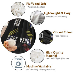 Cabo Verde Football Crest Pride Jersey Style Throw Blanket Cape Verde Soccer Fan Number 10 Athletic