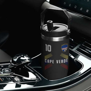 Cabo Verde Football Crest Pride Jersey Style Flip Straw Tumbler Cape Verde Soccer Fan Number 10 Athletic
