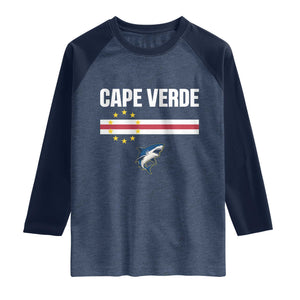 Cape Verde Flag Blue Shark Heritage Raglan Shirt Cabo Verde Verdean Pride Soccer Football Fans