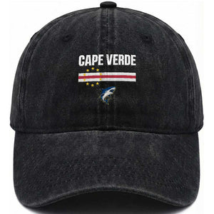 Cape Verde Flag Blue Shark Heritage Washed Cotton Baseball Cap Cabo Verde Verdean Pride Soccer Football Fans