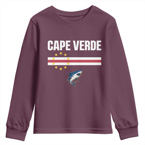 Cape Verde Flag Blue Shark Heritage Youth Sweatshirt Cabo Verde Verdean Pride Soccer Football Fans