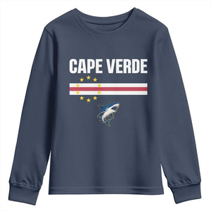 Cape Verde Flag Blue Shark Heritage Youth Sweatshirt Cabo Verde Verdean Pride Soccer Football Fans