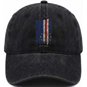 Cape Verde Vertical Brush Stroke Flag Graphic Washed Cotton Baseball Cap Cabo Verde National Pride Artistic Gift