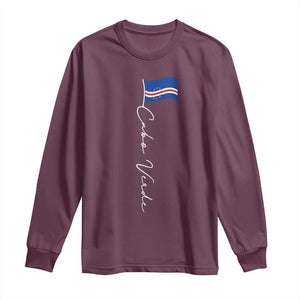 Cabo Verde Elegant Script Flag Graphic Long Sleeve Shirt Cape Verde Minimalist Cursive National Pride Gift