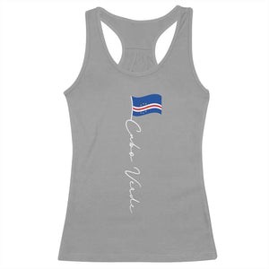 Cabo Verde Elegant Script Flag Graphic Racerback Tank Top Cape Verde Minimalist Cursive National Pride Gift