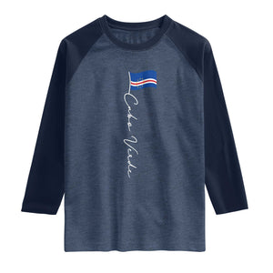 Cabo Verde Elegant Script Flag Graphic Raglan Shirt Cape Verde Minimalist Cursive National Pride Gift