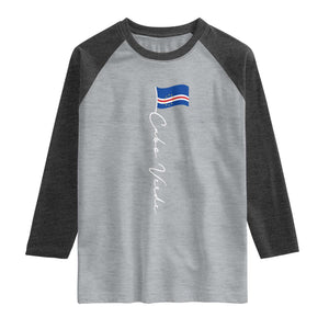 Cabo Verde Elegant Script Flag Graphic Raglan Shirt Cape Verde Minimalist Cursive National Pride Gift