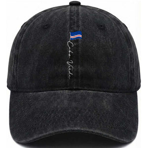Cabo Verde Elegant Script Flag Graphic Washed Cotton Baseball Cap Cape Verde Minimalist Cursive National Pride Gift