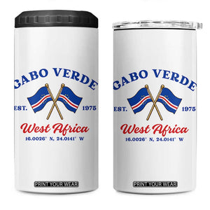 Cabo Verde West Africa Crossed Flags 4 in 1 Can Cooler Tumbler Cape Verde Est 1975 Retro National Pride