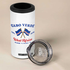 Cabo Verde West Africa Crossed Flags 4 in 1 Can Cooler Tumbler Cape Verde Est 1975 Retro National Pride