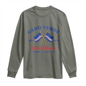 Cabo Verde West Africa Crossed Flags Long Sleeve Shirt Cape Verde Est 1975 Retro National Pride