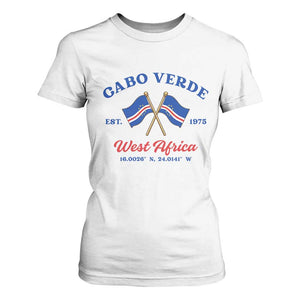 Cabo Verde West Africa Crossed Flags T Shirt For Women Cape Verde Est 1975 Retro National Pride