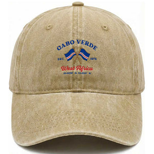 Cabo Verde West Africa Crossed Flags Washed Cotton Baseball Cap Cape Verde Est 1975 Retro National Pride