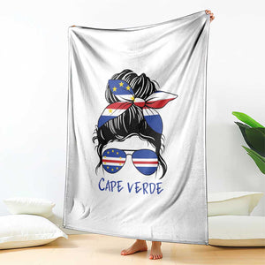 Cape Verde Messy Bun Girl Flag Sunglasses Graphic Throw Blanket Cabo Verde Women National Pride Gift