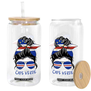 Cape Verde Messy Bun Girl Flag Sunglasses Graphic Glass Can Cabo Verde Women National Pride Gift