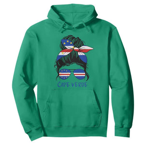 Cape Verde Messy Bun Girl Flag Sunglasses Graphic Hoodie Cabo Verde Women National Pride Gift