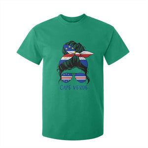Cape Verde Messy Bun Girl Flag Sunglasses Graphic T Shirt For Kid Cabo Verde Women National Pride Gift