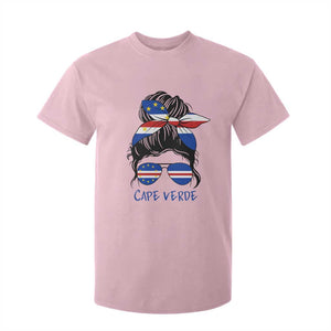 Cape Verde Messy Bun Girl Flag Sunglasses Graphic T Shirt For Kid Cabo Verde Women National Pride Gift
