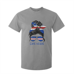 Cape Verde Messy Bun Girl Flag Sunglasses Graphic T Shirt For Kid Cabo Verde Women National Pride Gift