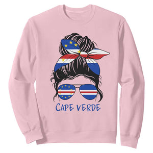 Cape Verde Messy Bun Girl Flag Sunglasses Graphic Sweatshirt Cabo Verde Women National Pride Gift