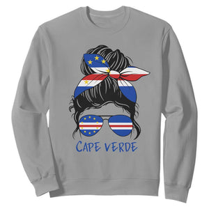 Cape Verde Messy Bun Girl Flag Sunglasses Graphic Sweatshirt Cabo Verde Women National Pride Gift