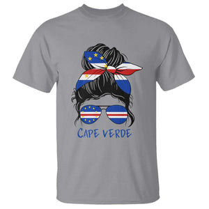 Cape Verde Messy Bun Girl Flag Sunglasses Graphic T Shirt Cabo Verde Women National Pride Gift