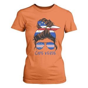 Cape Verde Messy Bun Girl Flag Sunglasses Graphic T Shirt For Women Cabo Verde Women National Pride Gift