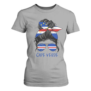 Cape Verde Messy Bun Girl Flag Sunglasses Graphic T Shirt For Women Cabo Verde Women National Pride Gift